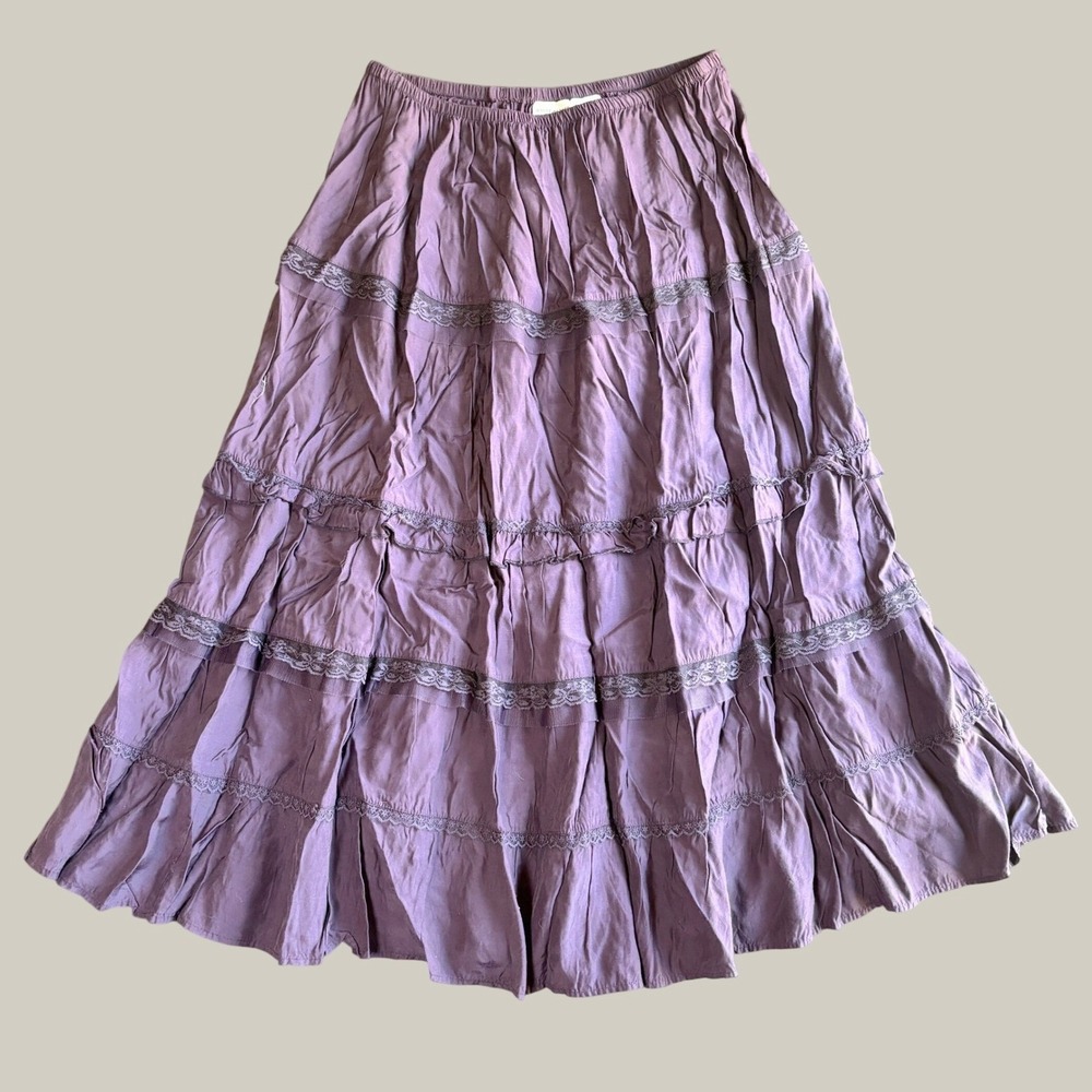 White Stag Womens Tiered Maxi Skirt XL 16/18 Purple Lace Boho Fairycore Romantic